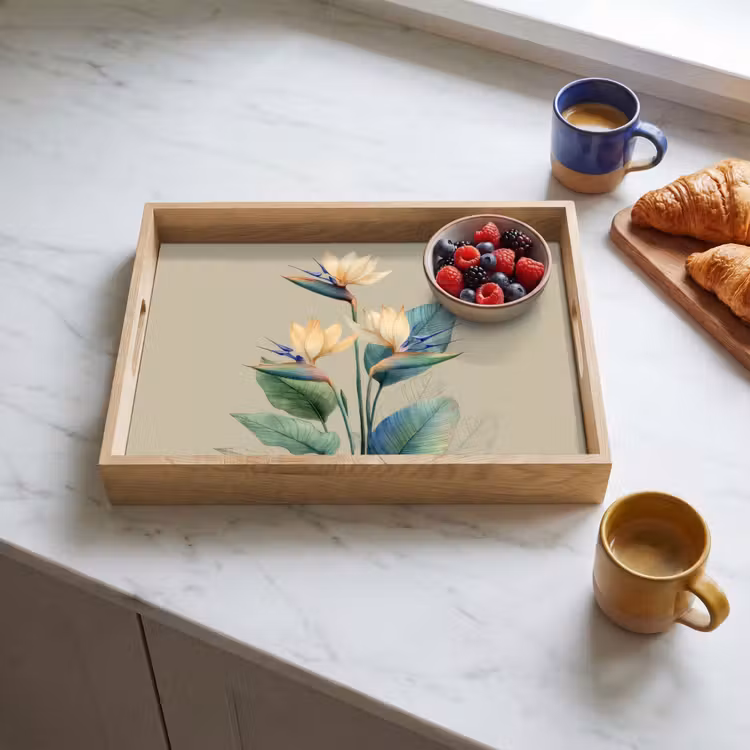 Tray - Bird of paradise flowers - Blue-green leaves - Beige — 3