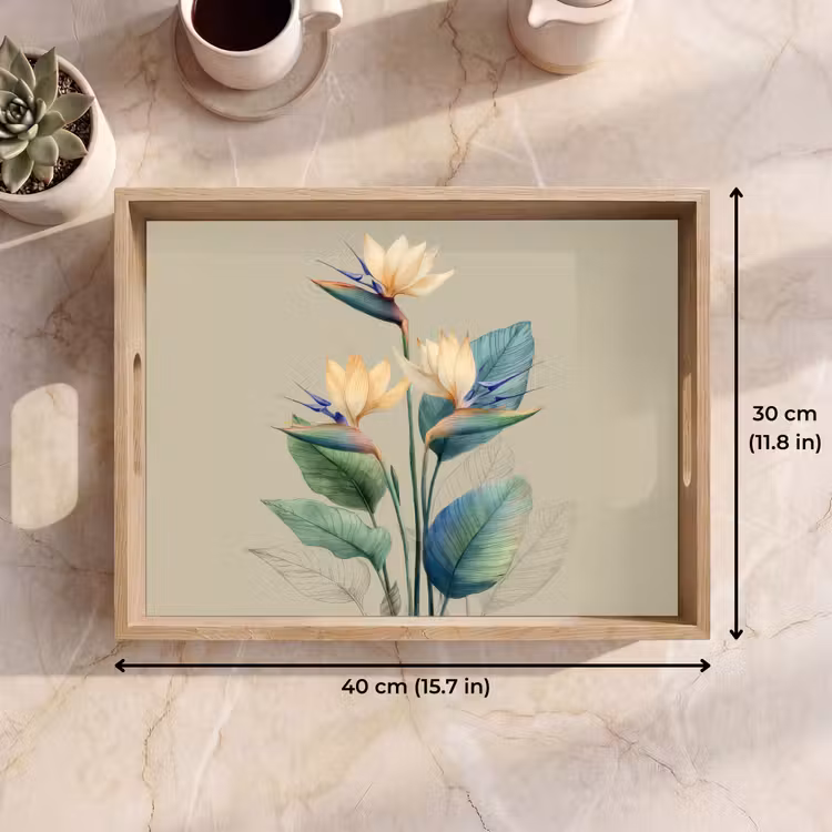 Tray - Bird of paradise flowers - Blue-green leaves - Beige — 7