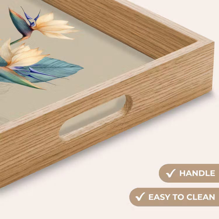 Tray - Bird of paradise flowers - Blue-green leaves - Beige — 9