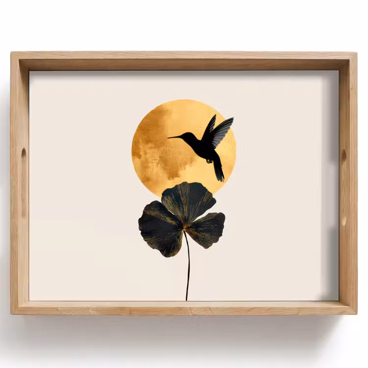 Tray - Black hummingbird - Flower - Golden circle — 1