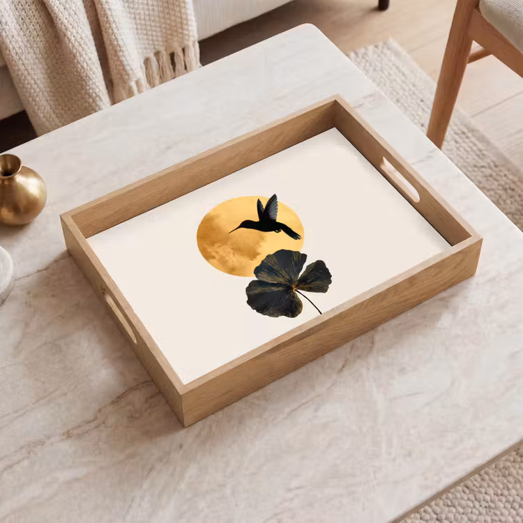 Tray - Black hummingbird - Flower - Golden circle — 2