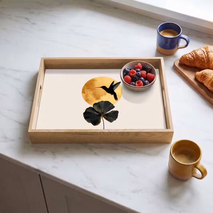 Tray - Black hummingbird - Flower - Golden circle — 3