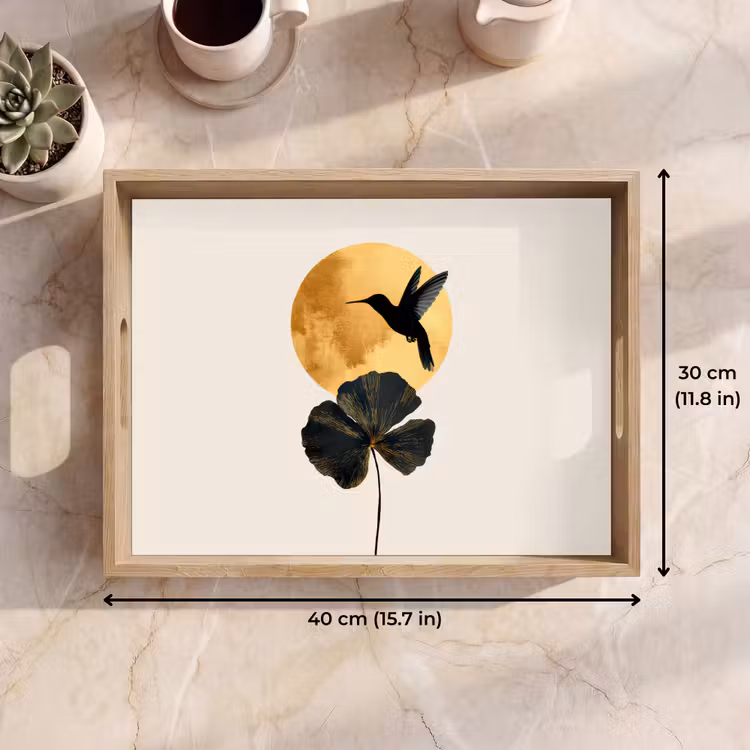 Tray - Black hummingbird - Flower - Golden circle — 7