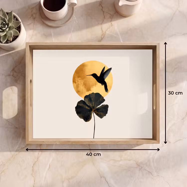 Tray - Black hummingbird - Flower - Golden circle — 8