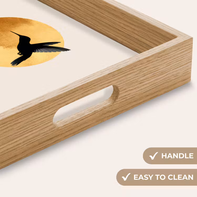 Tray - Black hummingbird - Flower - Golden circle — 9