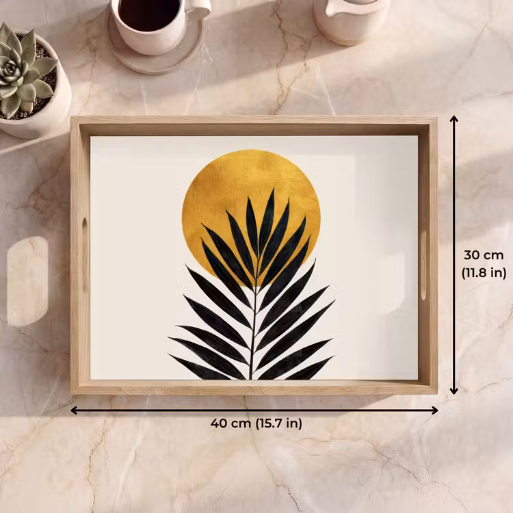 Tray - Black palm leaf - Golden circle - Beige background — 7