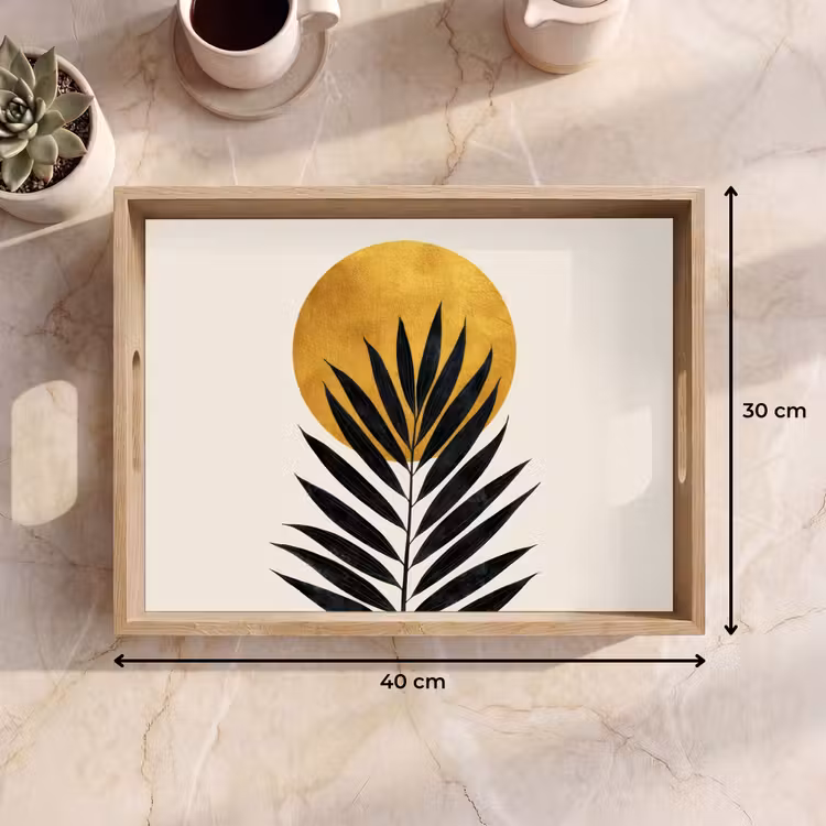 Tray - Black palm leaf - Golden circle - Beige background — 8