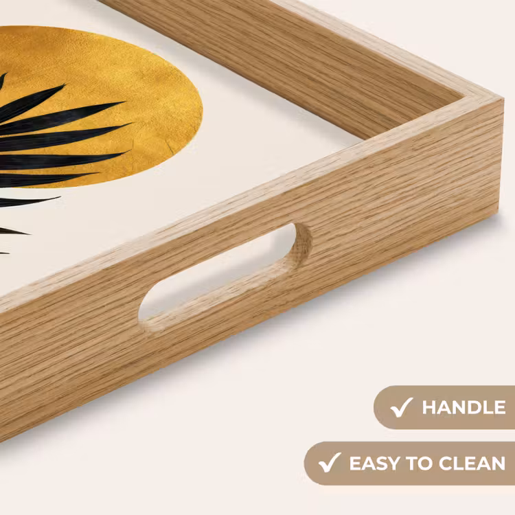 Tray - Black palm leaf - Golden circle - Beige background — 9