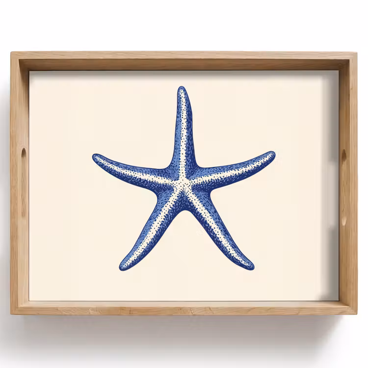 Tray - Blue starfish - Minimalist - Beige — 1