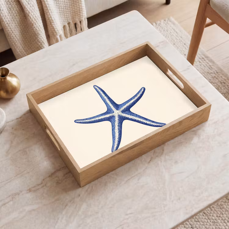 Tray - Blue starfish - Minimalist - Beige — 2