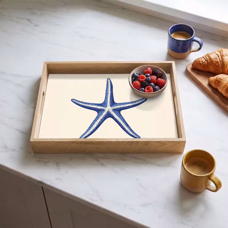 Tray - Blue starfish - Minimalist - Beige — 3
