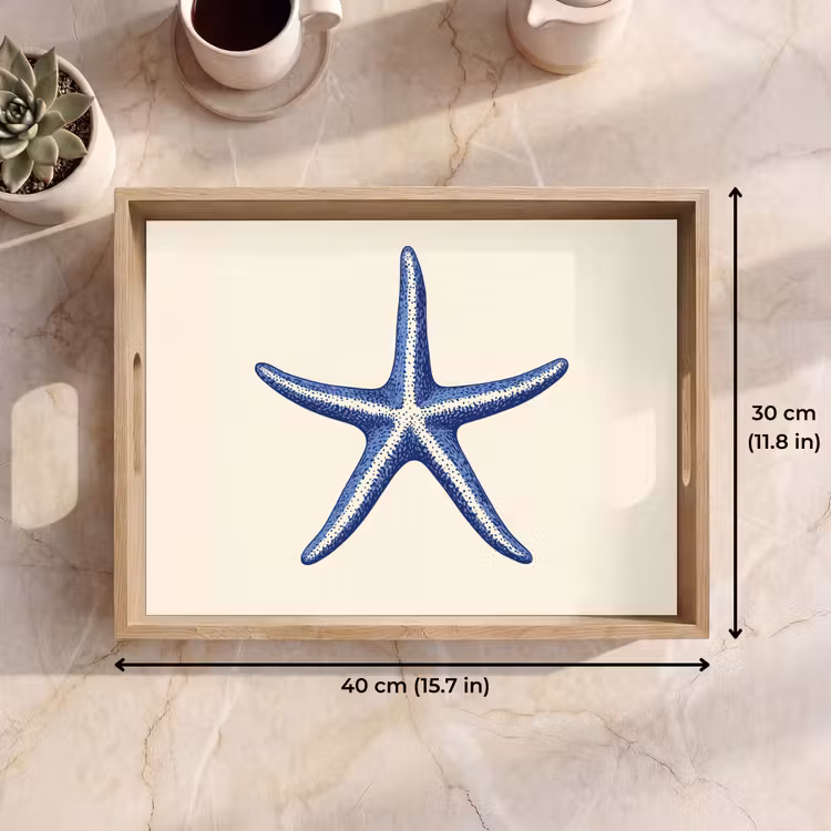 Tray - Blue starfish - Minimalist - Beige — 7