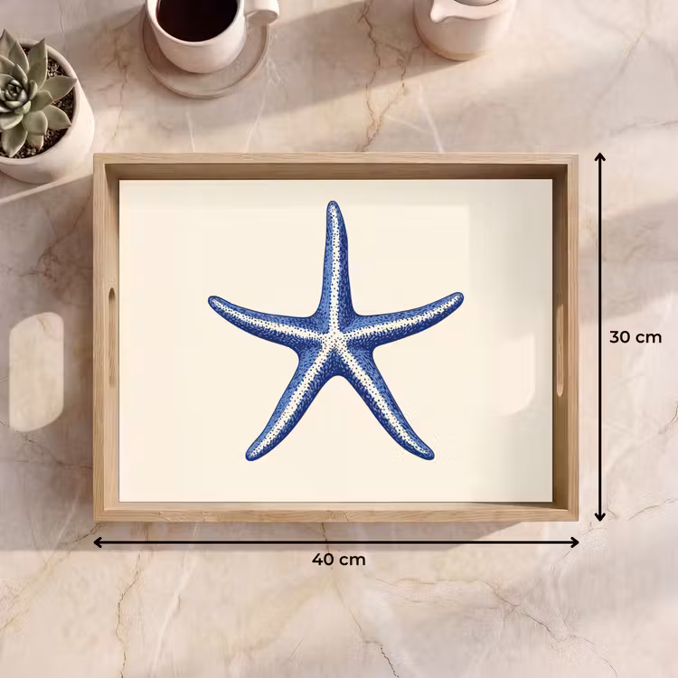 Tray - Blue starfish - Minimalist - Beige — 8