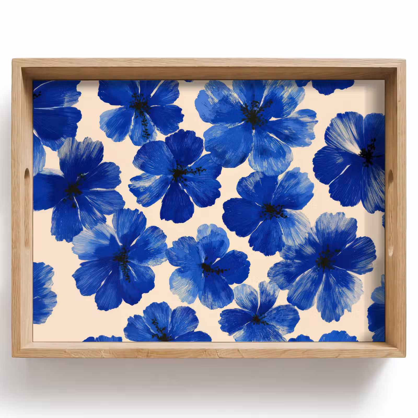 Tray - Flowers - Blue -Patterned - White — 1