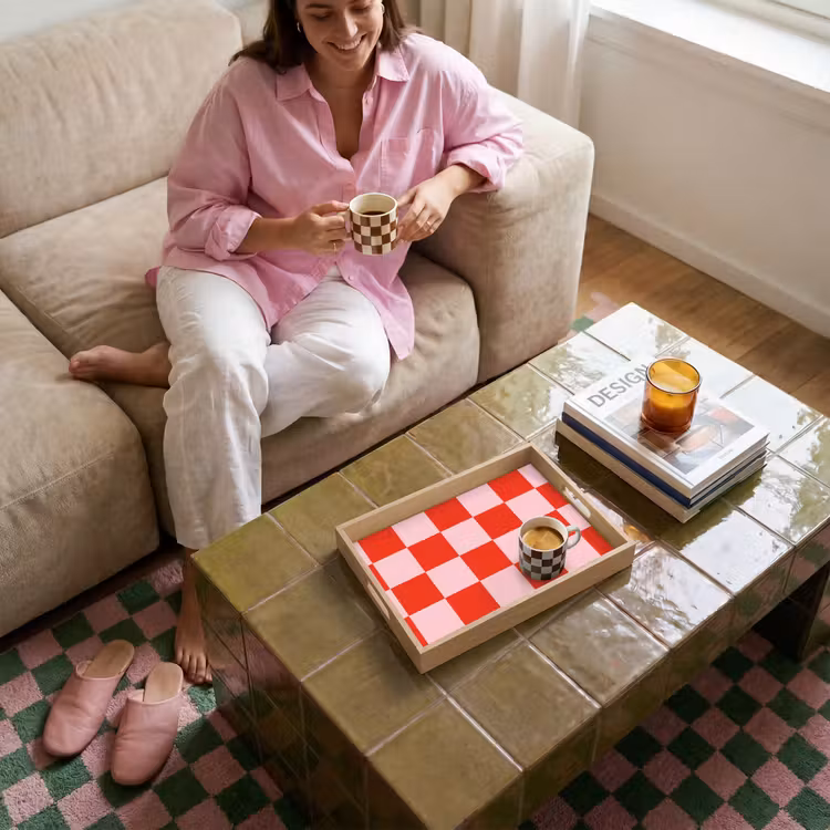 Tray - Chessboard pattern - Red - Pink - Cubes — 4