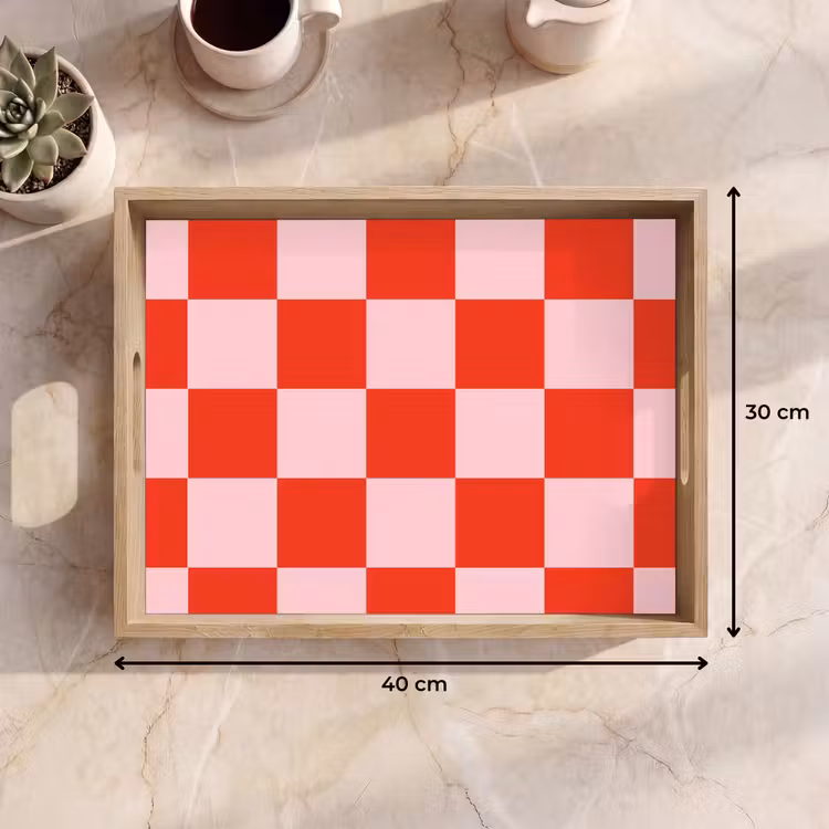Tray - Chessboard pattern - Red - Pink - Cubes — 8