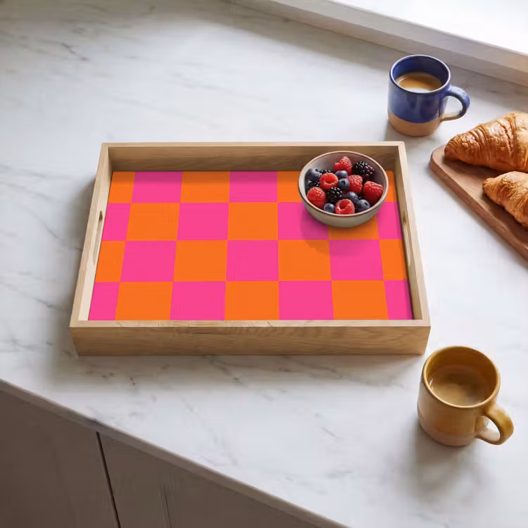 Tray - Chessboard print - Orange - Pink - Cubes — 3