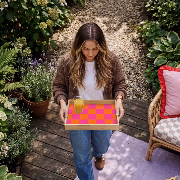 Tray - Chessboard print - Orange - Pink - Cubes — 6