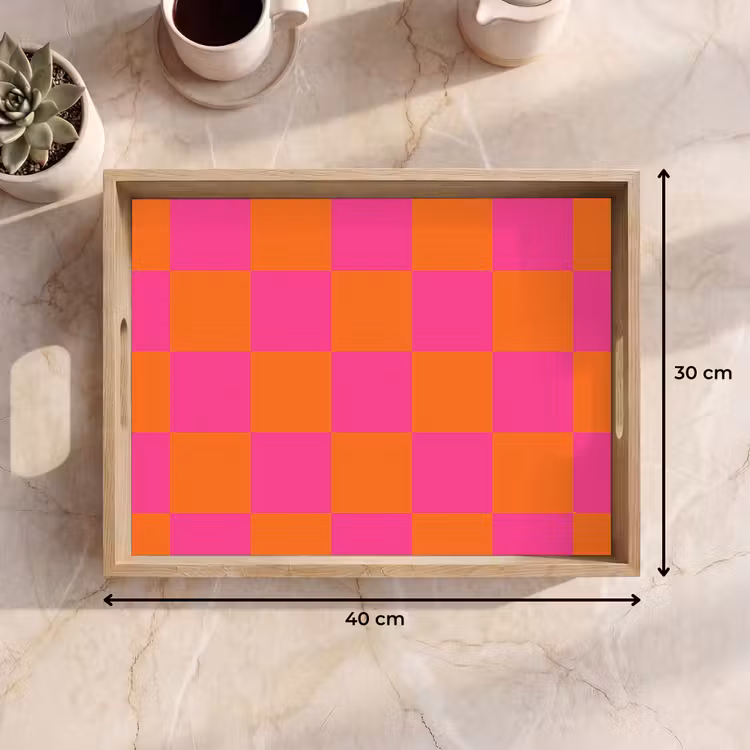 Tray - Chessboard print - Orange - Pink - Cubes — 8