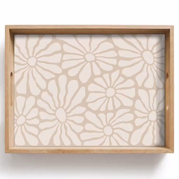 Tray - Floral - Print - Beige - Brown - Minimalist — 1