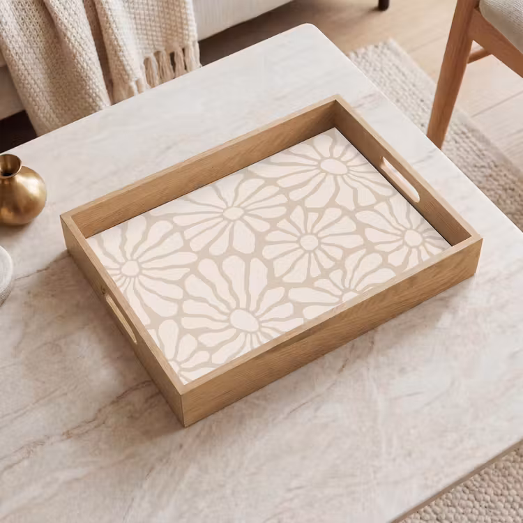 Tray - Floral - Print - Beige - Brown - Minimalist — 2