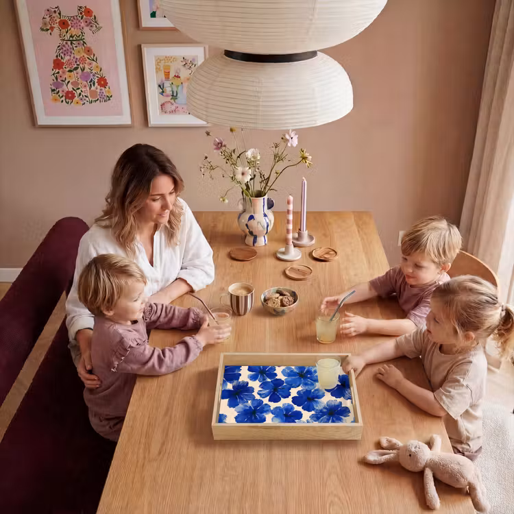 Tray - Flowers - Blue -Patterned - White — 5