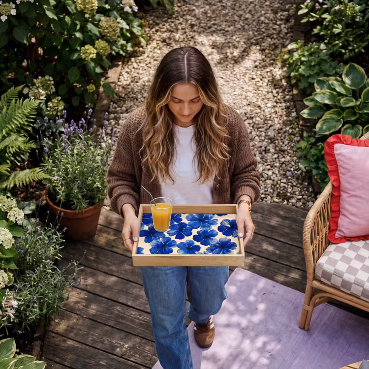 Tray - Flowers - Blue -Patterned - White — 6