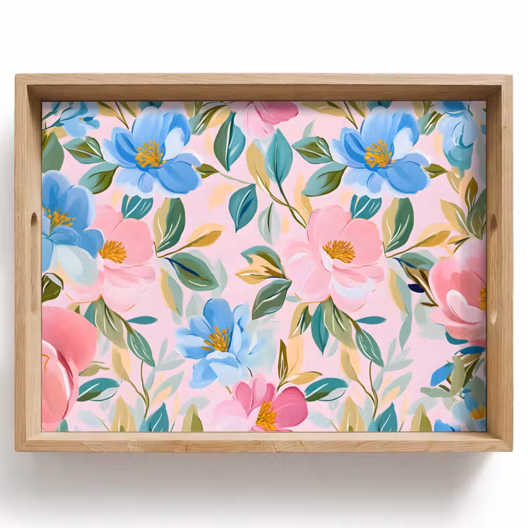 Tray - Blue - Pink - Flowers — 1