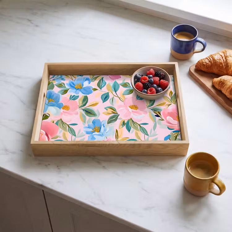 Tray - Blue - Pink - Flowers — 3