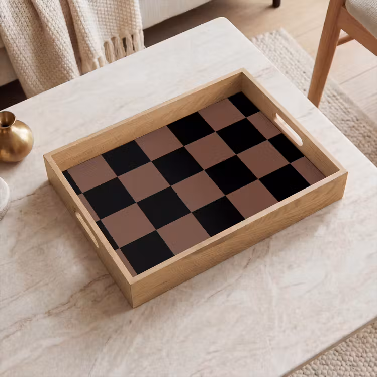 Tray - Chessboard print - Brown - Black - Blocks — 2