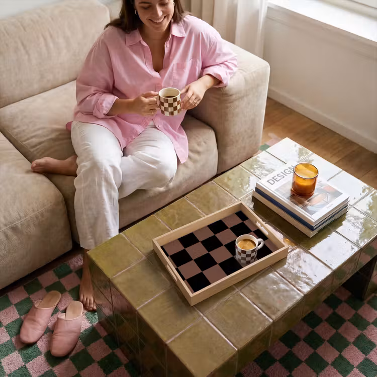Tray - Chessboard print - Brown - Black - Blocks — 4