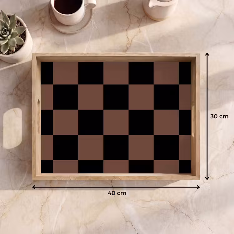 Tray - Chessboard print - Brown - Black - Blocks — 8