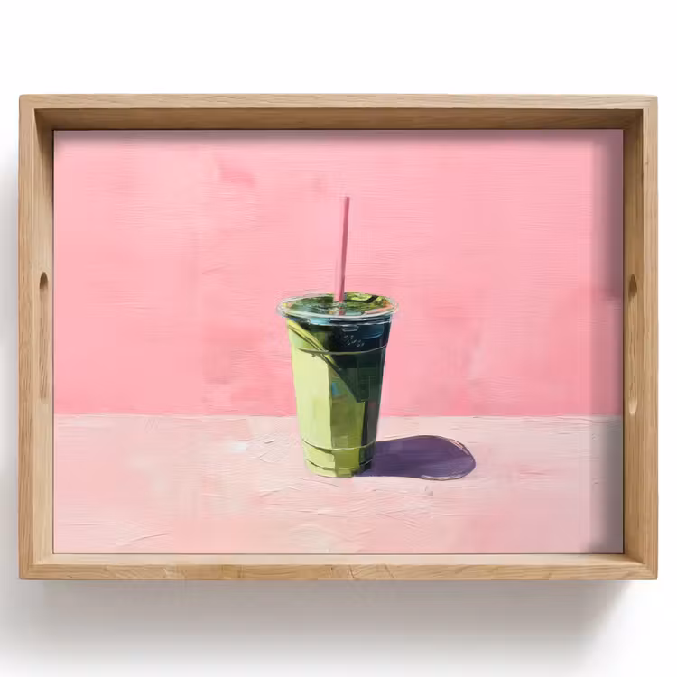 Tray - Cup - straw - Minimalist - Green — 1