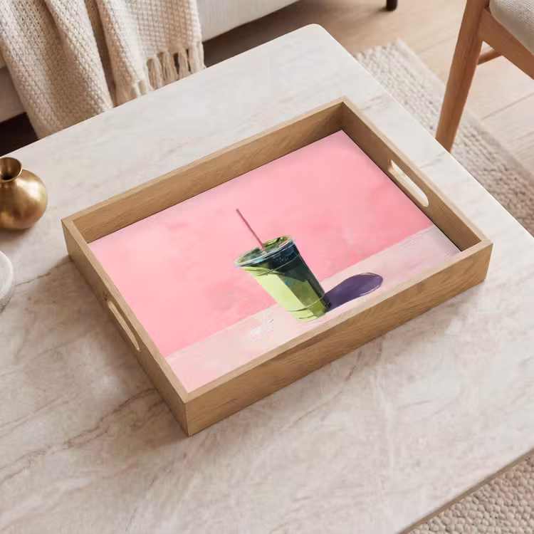 Tray - Cup - straw - Minimalist - Green — 2