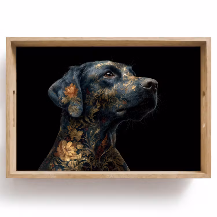 Tray - Dog - Black - Flowers — 1
