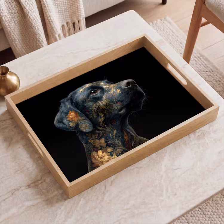Tray - Dog - Black - Flowers — 2