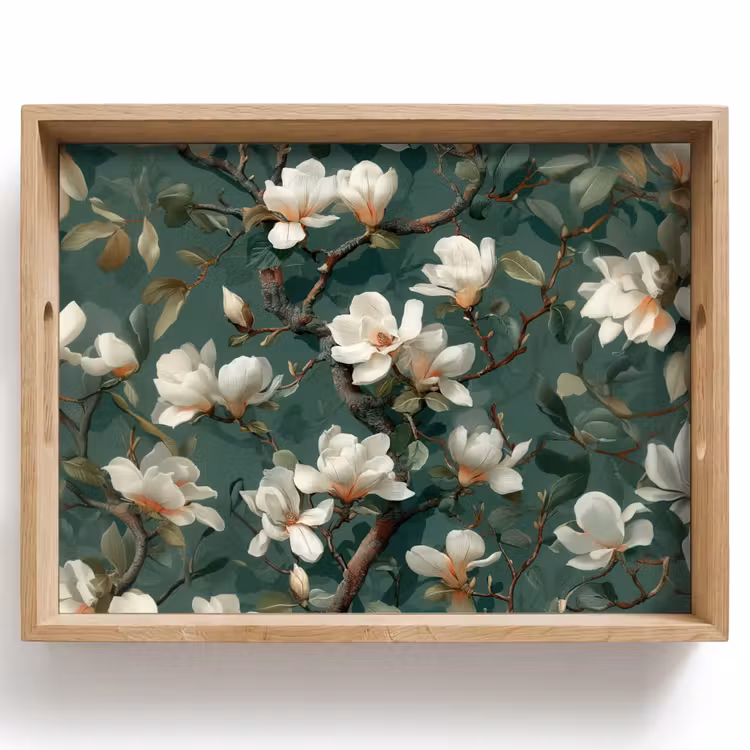 Tray - Flowers - Branches - White - Classic — 1