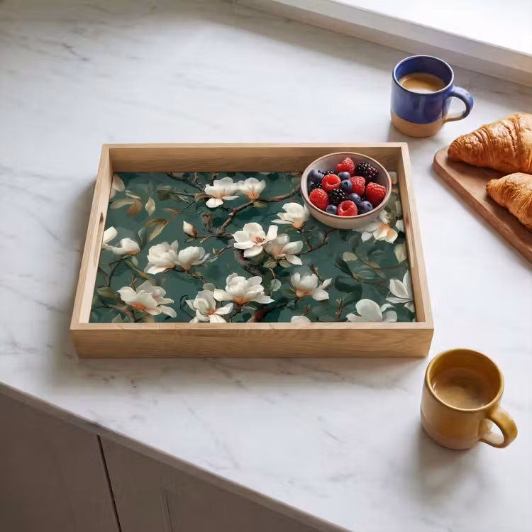 Tray - Flowers - Branches - White - Classic — 3