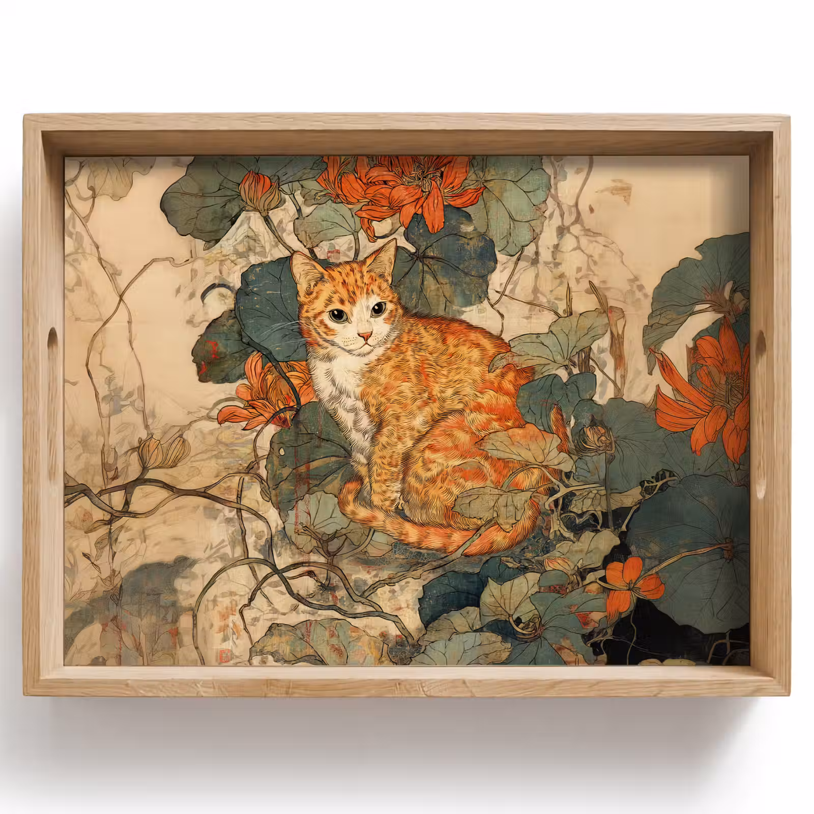 Tray - Cat - Ornate - Flowers — 1
