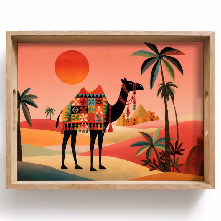 Tray - Camel - Colored carpet - Dunes - Red sun — 1