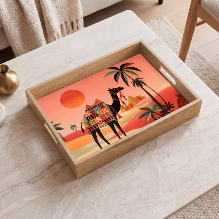 Tray - Camel - Colored carpet - Dunes - Red sun — 2