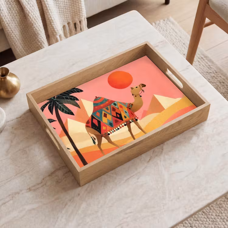 Tray - Camel - Pyramids - Red sun — 2