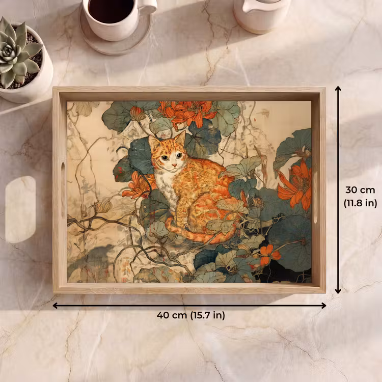 Tray - Cat - Ornate - Flowers — 7