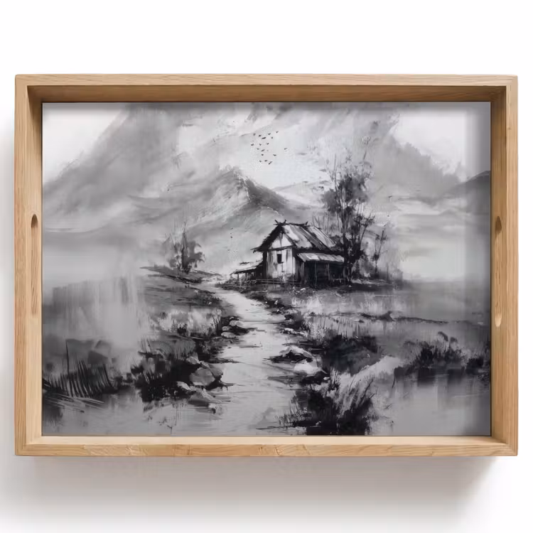 Tray - Cabin - Gray - Mountains - Misty — 1