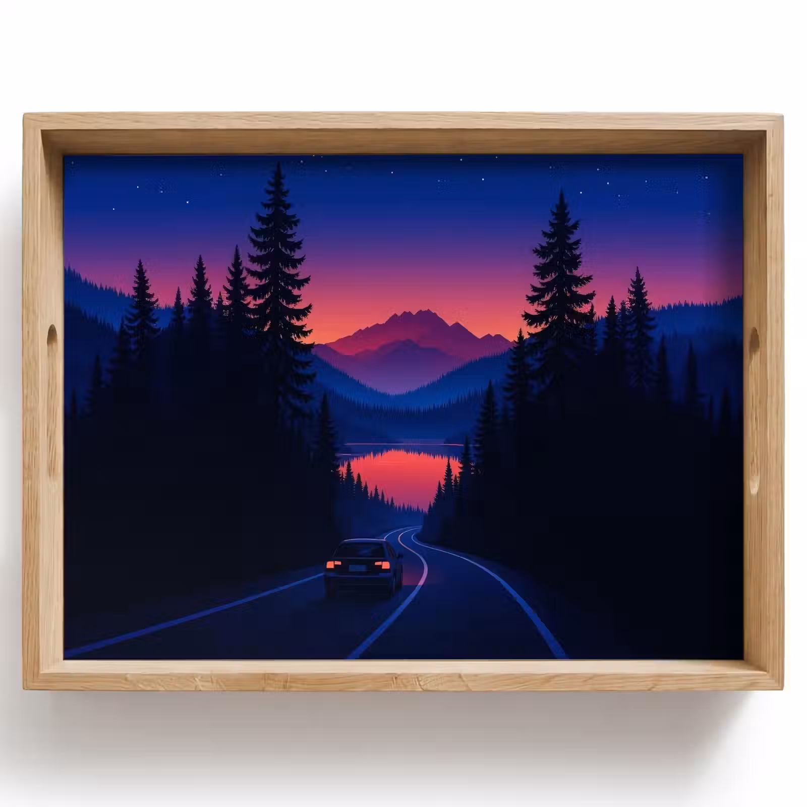 Tray - Car - Dark pine trees - Sunset — 1