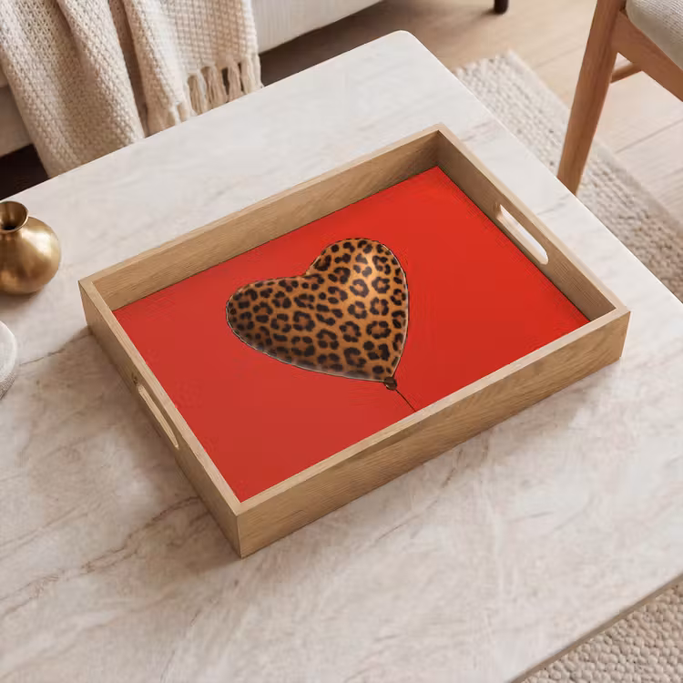 Tray - Balloon - Heart shaped - Red - Panther pattern — 2