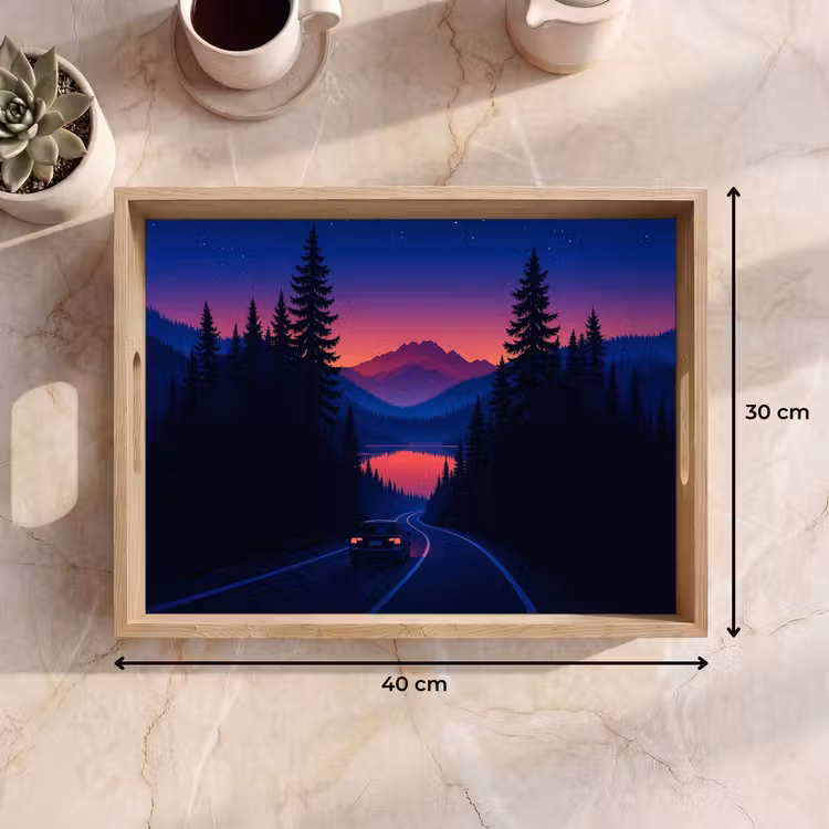 Tray - Car - Dark pine trees - Sunset — 8