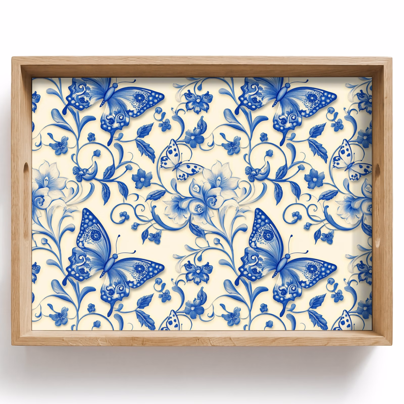Tray - Butterflies - Flowers - Blue - Botanical — 1