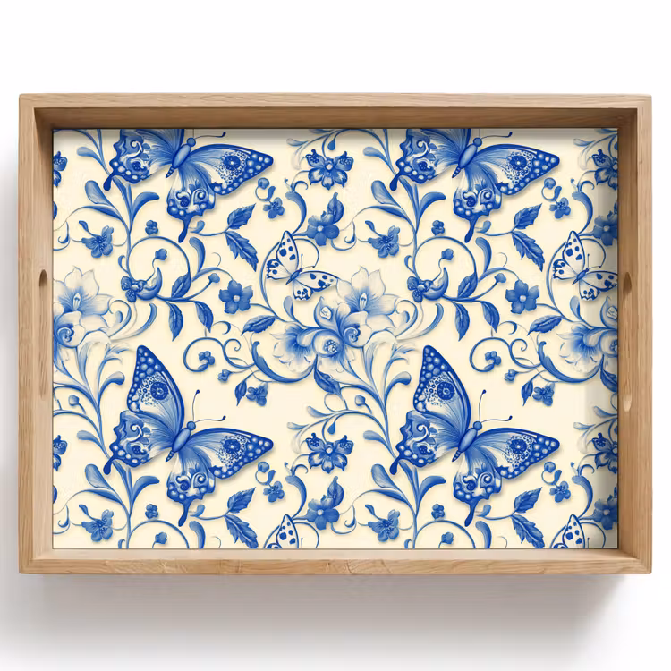 Tray - Butterflies - Flowers - Blue - Botanical — 1