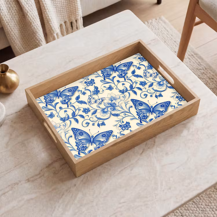 Tray - Butterflies - Flowers - Blue - Botanical — 2